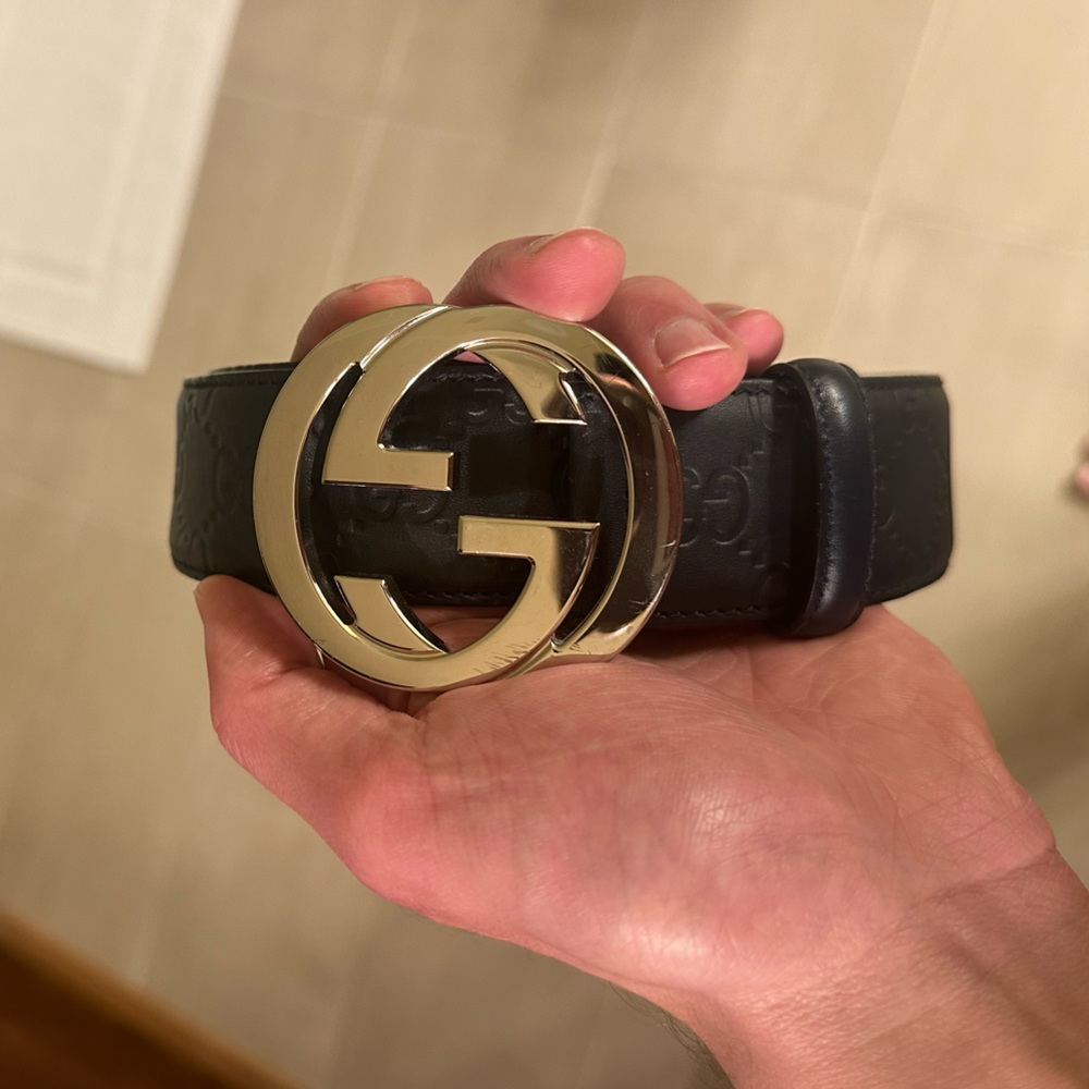 Authentic Gucci Monogram Navy Belt 95cm/38inch
